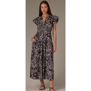 WIT& WISDOM CAP SLEEVE V-NECK ELASTIC WAIST PRINTED WOVEN DRESS WITH BACK CUT OU